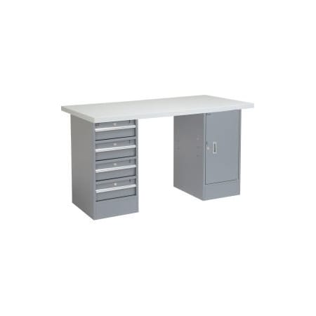 Global Equipment 72 x 24 Pedestal Workbench 4 Drawers   1 Cabinet, Laminate Square Edge Gray 253779